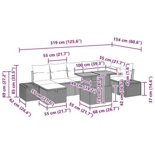 8-dijelni vrtni sofa set s jastučićima Crna Poli ratan Cijena