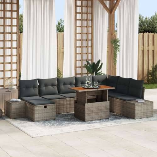 9 dijelni vrtni sofa set s jastučićima sivi poli ratan Cijena