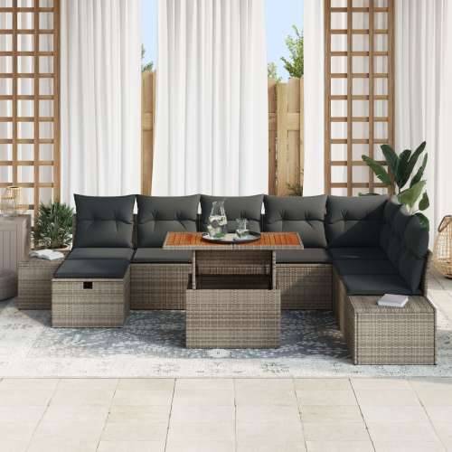 9 dijelni vrtni sofa set s jastučićima sivi poli ratan Cijena