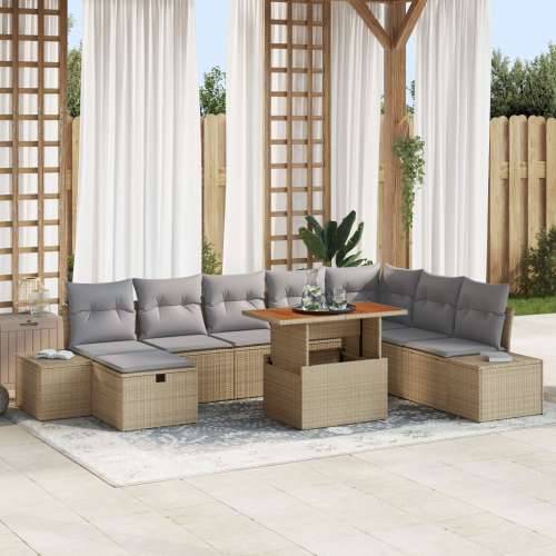 9-dijelni Sofa set za vrt s jastučićima Bež Poli ratan Cijena