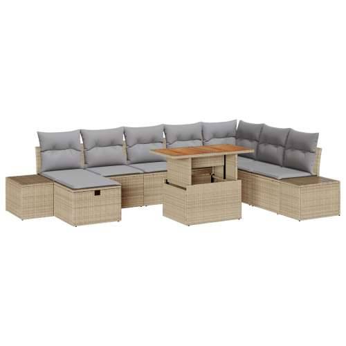 9-dijelni Sofa set za vrt s jastučićima Bež Poli ratan Cijena