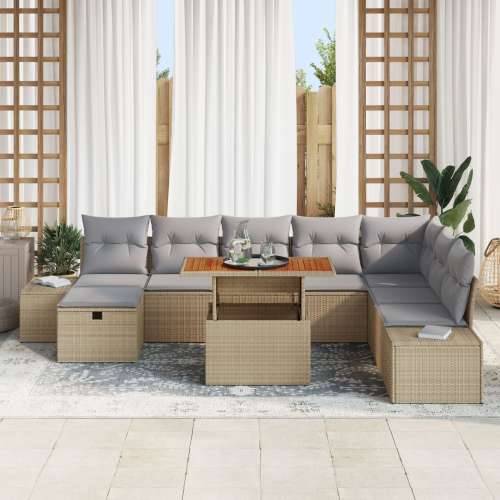 9-dijelni Sofa set za vrt s jastučićima Bež Poli ratan Cijena