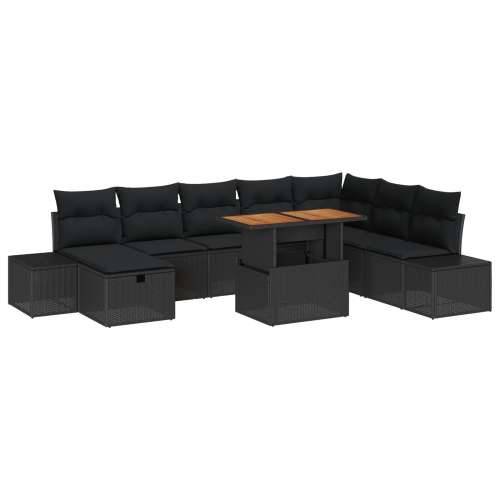 Vrtna garnitura - 9-dijelni set vrtnih sofa s jastučićima crni poliratan Cijena