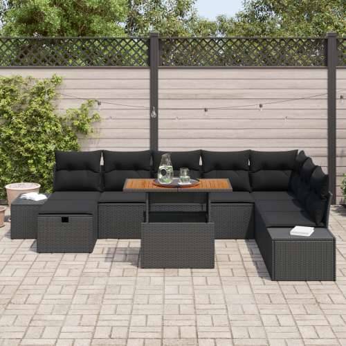 Vrtna garnitura - 9-dijelni set vrtnih sofa s jastučićima crni poliratan Cijena