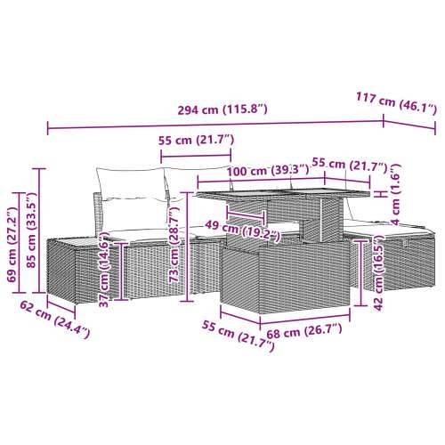 set od 6 komada vrtnih sofa s jastučićima siva poli ratan Cijena