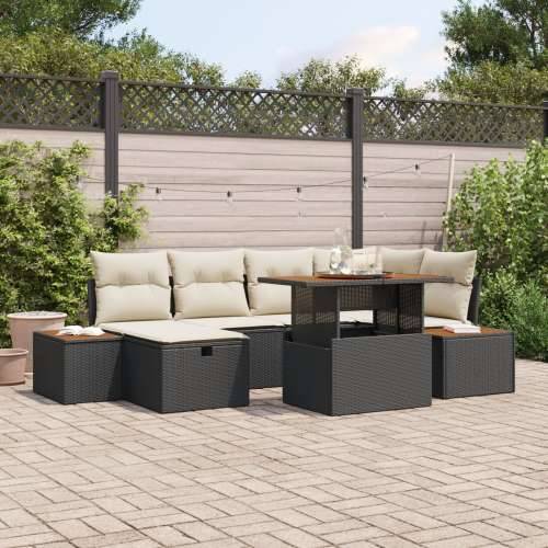 set od 7 komada vrtnih sofa s jastučićima crni poli ratan Cijena
