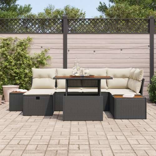 set od 7 komada vrtnih sofa s jastučićima crni poli ratan Cijena
