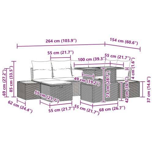set od 7 komada vrtnih sofa s jastučićima crni poli ratan Cijena