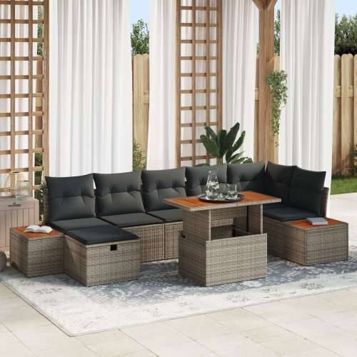 8 dijelni vrtni sofa set s jastučićima siva poli ratan Cijena