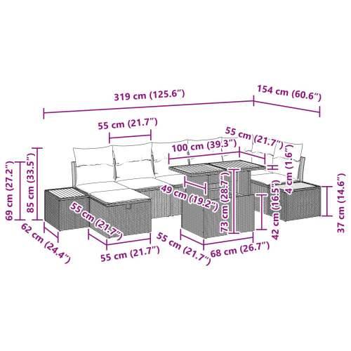 8 dijelni vrtni sofa set s jastučićima siva poli ratan Cijena