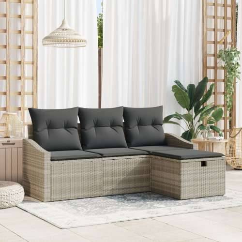 4-dijelni Vrtni Sofa Set s Jastucima Svijetlosiva Poli Ratan Cijena