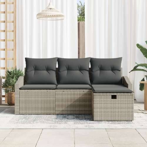 4-dijelni Vrtni Sofa Set s Jastucima Svijetlosiva Poli Ratan Cijena
