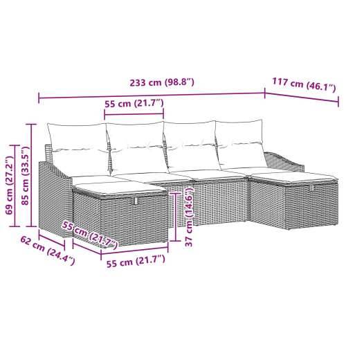 6-dijelni vrtni set sofe s jastučićima svijetlo sivi poly rattan Cijena