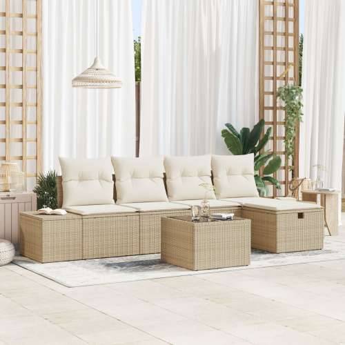 Set od 6 komada vrtnih sofa s jastučićima Bež poli ratan Cijena