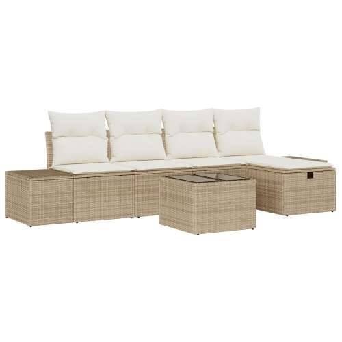 Set od 6 komada vrtnih sofa s jastučićima Bež poli ratan Cijena