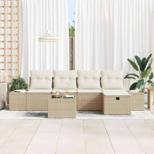 Set od 6 komada vrtnih sofa s jastučićima Bež poli ratan Cijena