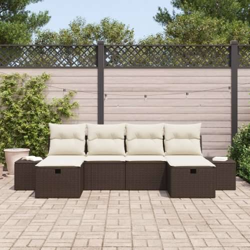 6 komada Vrtni kauč set s jastučićima Smeđa Poly Rattan Cijena