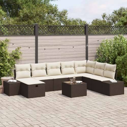 9-dijelni vrtni set sofa s jastučićima smeđi poli ratan Cijena