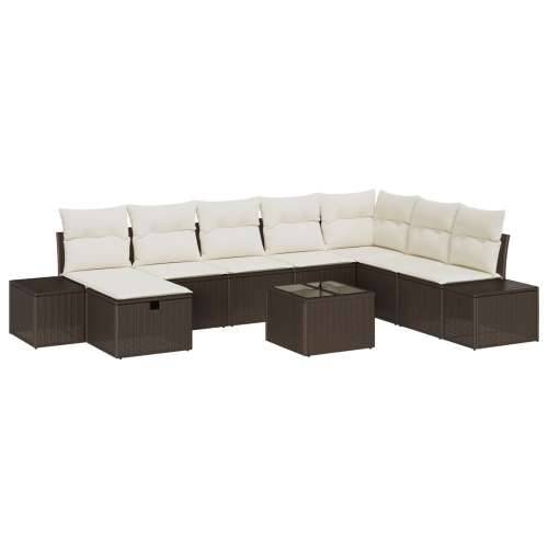 9-dijelni vrtni set sofa s jastučićima smeđi poli ratan Cijena
