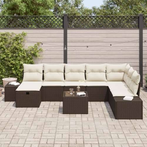 9-dijelni vrtni set sofa s jastučićima smeđi poli ratan Cijena
