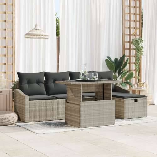 set od 6 vrtnih sofa s jastučićima svijetlo sivi poli ratan Cijena