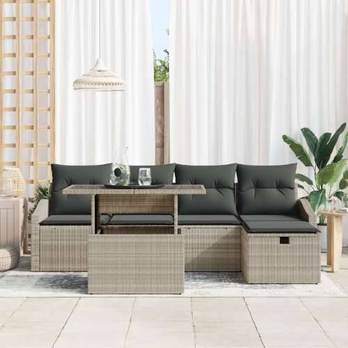 set od 6 vrtnih sofa s jastučićima svijetlo sivi poli ratan Cijena