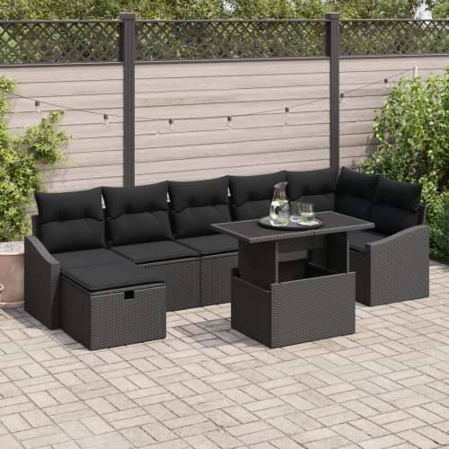 8 komada vrtni set sofa s jastučićima crna poli ratan Cijena