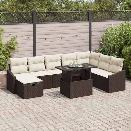 9-dijelni Vrtni Sofa Set s Jastucima Smeđi Poli Ratan Cijena