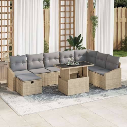 9-dijelni vrtni sofa set s jastučićima Bež Poli Ratan Cijena