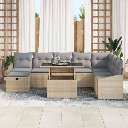 9-dijelni vrtni sofa set s jastučićima Bež Poli Ratan Cijena