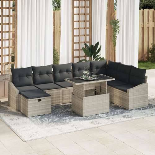 9 komada vrtni sofa set s jastučićima svijetlo siva poli rattan Cijena