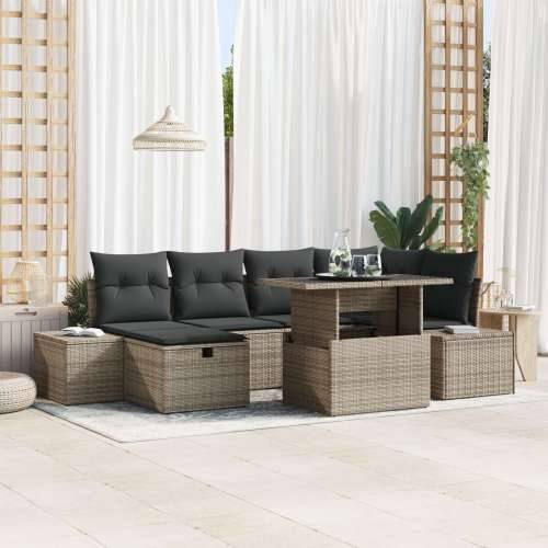 Vrtni set sofa od 7 komada s jastucima Sivi poli ratan Cijena