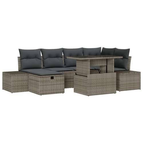 Vrtni set sofa od 7 komada s jastucima Sivi poli ratan Cijena