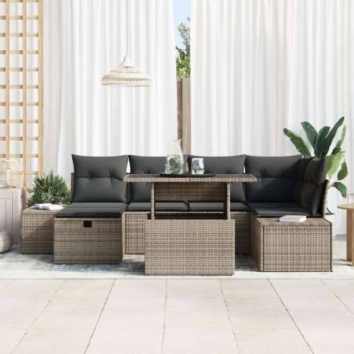 Vrtni set sofa od 7 komada s jastucima Sivi poli ratan Cijena