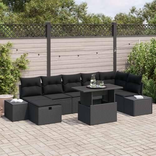 8 Dijelni Vrtni Sofa Set s Jastučićima Crni Poly Ratan Cijena