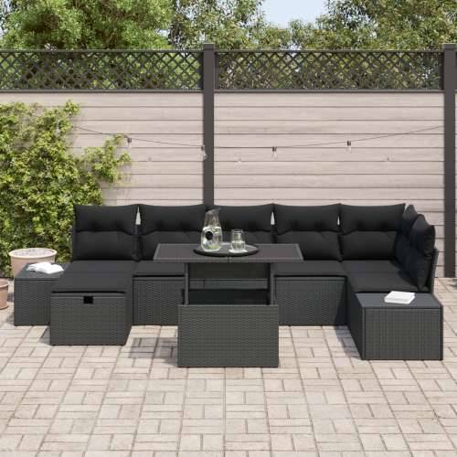 8 Dijelni Vrtni Sofa Set s Jastučićima Crni Poly Ratan Cijena