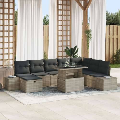 9-dijelni vrtni set sofa s jastučićima svijetlo sivi poli ratan Cijena