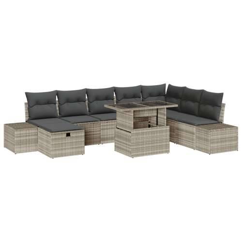 9-dijelni vrtni set sofa s jastučićima svijetlo sivi poli ratan Cijena