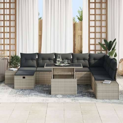 9-dijelni vrtni set sofa s jastučićima svijetlo sivi poli ratan Cijena