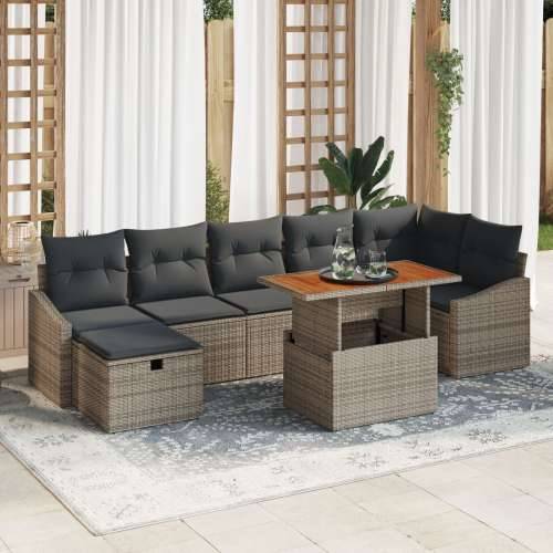set od 8 vrtnih sofa s jastučićima siva poli ratan Cijena