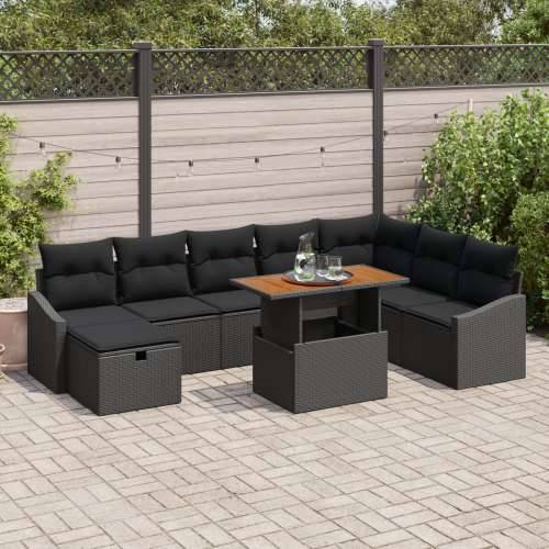 set od 9 vrtnih sofa s jastučićima crnog poli ratana Cijena
