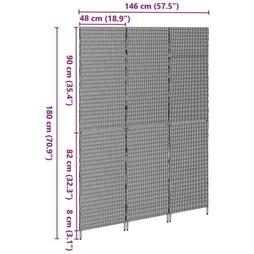 Pregradni zid 3 Ploče Sklopivi Sivi 147x180 cm Poli Ratan Cijena