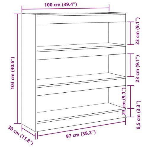 Ormar za knjige / Pregrada - Rustikalno drvo - 100 x 30 x 103 cm - Konstruirano drvo Cijena