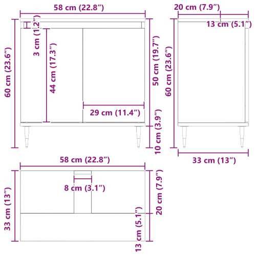 Kupaonski K Cabinet Crna hrastovina 58x33x60 cm Konstruirano drvo Cijena