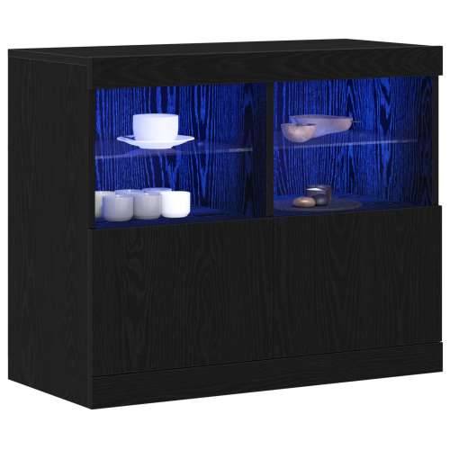 Sideboard s LED svjetlima crni hrast 81x37x67 cm Cijena