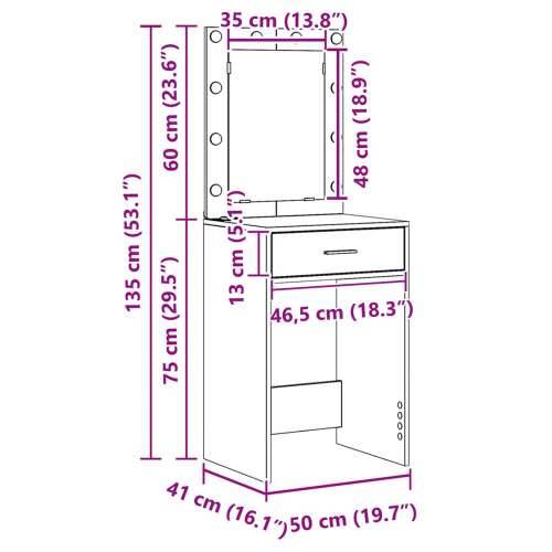 toaletni stol s LED svjetlima, masivni hrast 50 x 41 x 135 cm Cijena