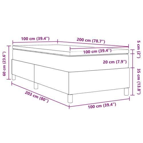Box Spring Krevet s Madracem Tamnosiva 100 x 200 cm Kordurovna Tkanina Cijena
