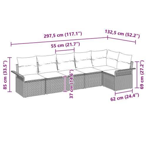 Set od 6 komada vrtnih kauča s jastucima Bež poli ratan Cijena