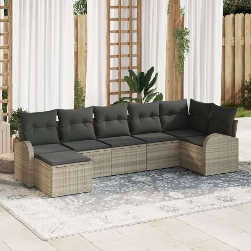 Set vrtnih sofa od 7 komada s jastučićima svijetlo sivi poli ratan Cijena