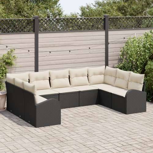 Vrtna garnitura - 9-dijelni set vrtnih sofa s jastučićima crni poli ratan Cijena